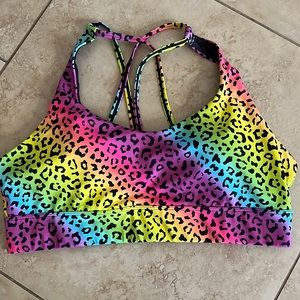 Zyia Rainbow Leopard LNT Strappy Bra - Size XXL